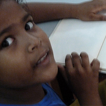 A young child reading a book